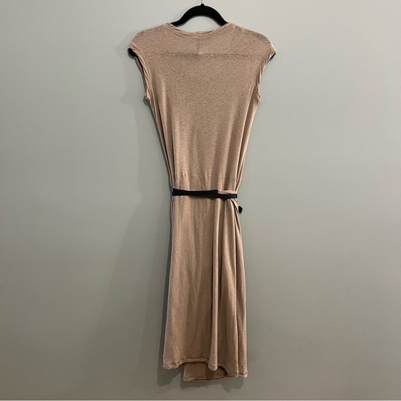 Liviana Conti Taupe Lightweight Paper-bag Wraparound Airy Summery Cotton Dress - Picture 3 of 15